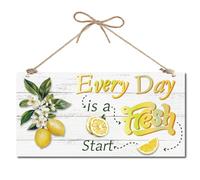 CREATCABIN Lemon Signs Decor Lemon Hanging Wall Plaque Hanging Plaque with Rope Home Decor Plaque Vintage House Garden Kitchen Decoration Gift for Family Friends 12x6 Inch Rectangle