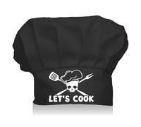 CREATCABIN Let's Cook Skull Chef Hat Adult Adjustable Elastic Baker Kitchen Catering Wear Cooking Hat Custom Cotton Chef Cap for Women Men Grilling Baking BBQ Chef Gift Father's Day Black 11.8x9 Inch