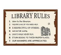 CREATCABIN Library Rules Tin Sign Library Decor Vintage Iron Sign Painting Poster Plaque Retro Mural Hanging Retro Farmhouse Wall Art for Library Reading Room Study Gifts Decorations 8 x 12 Inch