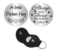 CREATCABIN Little Pocket Hug Token Coin Holder Keychain Long Distance Relationship Keepsake Stainless Steel Double Sided Coin Token Sign with Leather Keychains -Always and Forever No Matter What
