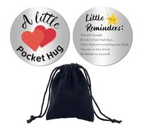 CREATCABIN Little Reminders Mini Pocket Token Little Pocket Hug Keepsake Positive Words Double Sided Engraved 1.2 Inch Stainless Steel Love Coin Token with Velvet Bag for Family Friends Students