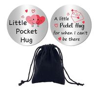 CREATCABIN Long Distance Relationship Keepsake Pocket Hug Token 1.2 Inch Stainless Steel Double Sided Engraved Red Heart with Velvet Bag for Gifts -A Little Pocket Hug for When I Can't Be There