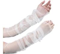 CREATCABIN Long White Wedding Gloves Tulle Sleeves Detachable Mesh Bridal Fingerless Gloves Elbow Length Sheer Gloves for Women Wedding Bridal Opera Dance Party Costume Accessories 29.5x4.9 Inch