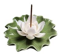 CREATCABIN Lotus Incense Burner Holder Stick Ceramic Detachable Ash Catcher Lotus Leaf Incense Burners Tray for Sticks Home Yoga Teahouse Zen Buddhist Altar Purify Spiritual Supplies White 3.54 Inch