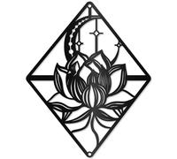 CREATCABIN Lotus Wall Art Metal Moon Flower Ornaments Black Wall Decor Signs Hanging Sculpture for Home Bedroom Kitchen Garden Housewarming Gift Christmas Halloween Holiday Decoration 9.8 x 7.9 Inch