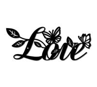 CREATCABIN Love Metal Wall Decor Hanging Letter Signs Iron Black Iron Rustic Love Word Leaves Butterfly Art Decoration Sign Cutout for Valentine's Day Home Office Living Room Walls 11.8 x 4.7 Inch