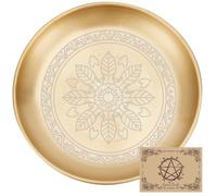 CREATCABIN Mandala Altar Ritual Plate Dish Stainless Steel Flat Bowl Round Golden Prayer Tarot Offering Bowl Dish Candle Trinket Holder Jewelry Tray for Incense Burner Dowsing Divination 5.55 Inch