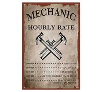 CREATCABIN Mechanic Hourly Rate Metal Tin Sign Mechanic Shop Decor Car Garage Shop Tool Vintage Iron Sign Painting Poster Plaque Retro Mural Hanging Wall Art for Home Men Gifts Decorations 8 x 12 Inch