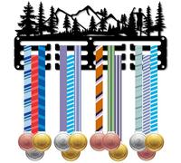 CREATCABIN Medal Hanger Display Medal Holder Rack Mountain Forest Tree Sports Running Marathon Metal Hanging Awards Iron Small Mount Decor for Wall Runners Race Swimming Medalist Black 11.4 x 5.1 Inch
