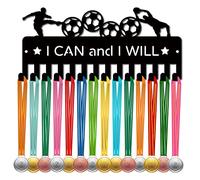 CREATCABIN Medal Hanger Display Medal Holder Rack Sports Metal Hanging Awards Iron Small Mount Decor With 14 Hooks for Wall Home Race Soccer Gymnastics Swimming Black 11.4 x 5.1 Inch-I Can And I Will