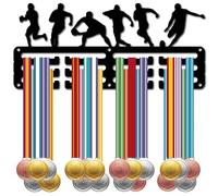 CREATCABIN Medal Hanger Display Rugby Medal Holder Sports Rack Wall Mount Frame Iron Small Metal Medal Hooks Organizer for Hanging Medals Football Basketball Soccer Athlete Awards 11.4 x 5.1Inch Black