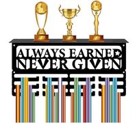 CREATCABIN Medal Hanger Display Trophy Shelf Medal Holder with Shelf Stand Sports 4 Rows Metal Hanging Wall Mount Frame Hold 70+ Medals for Ribbon Medals Rack 15.7x7.9Inch-Always Earned Never Given