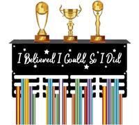 CREATCABIN Medal Hanger Display Trophy Shelf Metal Medal Holder Stand Sports Wall Mount Hold 70+ Medals Organizer Rack Medal Display Shelf for Soccer Awards 15.7x8x4Inch-I Believe I Could So I Did