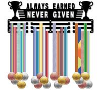 CREATCABIN Medal Hanger Medal Holder Medal Display Rack Sports Metal Hanging Athlete Awards Iron Wall Mount Decor over 60 Medals for Run Ribbon Lanyard Medals 15.7x5.9Inch-Always Earned Never Given