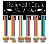 CREATCABIN Medal Holder Display Hanger Rack Medal Holder Frame Acrylic Medal Hook with 12 Hooks Hang 0ver 40+ Medals for Athlete Football Basketball Gymnastics 11.4x5.1 Inch-I Believe I Could So I Did