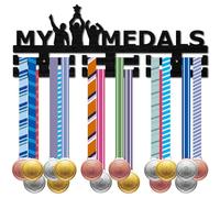 CREATCABIN Medal Holder Display Hanger Rack Medal Wall Mount Frame Shelf Wooden Sports Medals Hanger Black Wall Decor Medal Organizer Rack for Success Celebration Ribbon 15.7 x 6Inch-My Medals