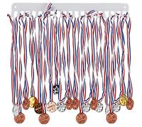 CREATCABIN Medal Holder Display Hanger Rack Metal Key Holder Organizer Wall Mouted Jewelry Leash Small Accessories Rack with Screws for Gymnastics Running Swimming Dancer 20PCS Hooks 15.94in, White
