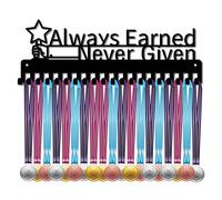 CREATCABIN Medal Holder Display Hanger Rack Sports Always Earned Never Given Metal Wall Mount with 20 Hooks for Race Runner Girl Players Gymnastics Gymnast Over 60 Medals Black 15.7 x 5.7inch
