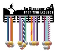 CREATCABIN Medal Holder Display Medal Hanger Medal Wall Mount Frame Sports Black Organizer Rack for Hanging 60 Medals Awards Running Football Soccer Swimming 15.7x5.9Inch-Be Stronger Than Your Excuses