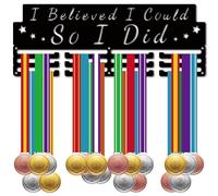 CREATCABIN Medal Holder Display Medal Hangers Wall Mount Frame Sports Medal Hanger Rack for Hanging Over 60 Medals Ribbons Gymnastics Running Swimming Awards 15.7 x 5.9Inch-I Believe I Could So I Did