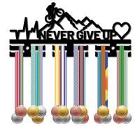 CREATCABIN Medal Holder Hanger Medals Display Rack Black Acrylic Medal Shelf Hanger Organizer Medal Stand Frame with Hooks Wall Mounted Hanging for Cycling Medalist 11.4 x 5Inch-Never Give Up