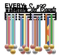 CREATCABIN Medal Holder Hanger Medals Display Rack Black Metal Iron Shelf Plaques Hangers Organizer Medal Frame Wall Mounted with 12 Hooks for Award Ribbon 15.7 x 5Inch-Every Little Step Counts