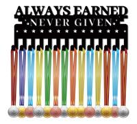 CREATCABIN Medal Holder Hanger Medals Display Rack Black Metal Small Medal Shelf Organizer Medal Frame Wall Mounted Hanging Over 40 Medals for Lanyard Ribbon 11.4x5Inch-Always Earned Never Given