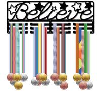 CREATCABIN Medal Holder Iron Medal Hanger Display Rack with Inspirational Words 3 Lines Large Storage Capacity Wall Mounted Separate Hooks for Decorative Memorial Medal Hanger Gifts 15.7x5.9in