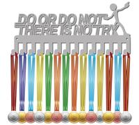 CREATCABIN Medal Holder Medal Hanger Display Rack Sports Hanging Athlete Awards Iron Small Wall Mount Decor with 14 Hooks for Competition Lanyard Medal Silver 11.4x5.1Inch-Do or Do Not There is No Try