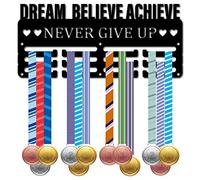 CREATCABIN Medal Holder Medal Hanger Display Rack Sports Metal Hanging Awards Iron Small Mount Decor for Wall Home Race Running Gymnastics Swimming Medalist Black 11.4x5.1 Inch-Dream Believe Achieve