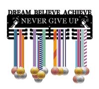 CREATCABIN Medal Holder Medal Hanger Display Rack Sports Metal Hanging Wall Mount Decor for Home Awards Football Gymnastics Swimming Medalist Black 6 x 15.7Inch-DREAM BELIEVE ACHIEVE NEVER GIVE UP