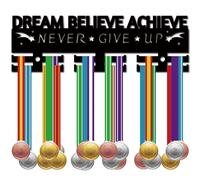 CREATCABIN Medal Holder Medal Hangers Display Acrylic Medal Rack Sports Medal Frame Hanging Wall Black Mounted Rack for Wall Running Soccer Karate 11.4 x 3.6 Inch-Dream Believe Achieve Never Give Up