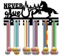 CREATCABIN Medal Holder Medal Hangers Display Acrylic Medal Rack Sports Medal Frame Hanging Wall Black Mounted Rack for Wall Running Soccer Karate Swimming Horsemanship 11.4 x 3.6 Inch-Never Give Up