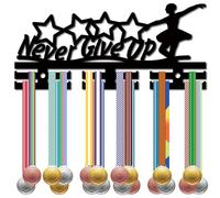 CREATCABIN Medal Holder Medal Hangers Display Acrylic Medal Rack Sports Medal Frame Hanging Wall Black Mounted Rack Stars for Wall Soccer Running Karate Swimming 11.4 x 5.1 Inch-Never Give Up