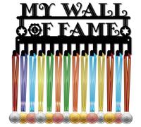 CREATCABIN Medal Holder Medal Hangers Display Rack Sports Hanging Athlete Awards Iron Small Metal Wall Mount Decor with 14 Hooks for Running Football Medals Black 11.4 x 5.1 Inch-My Wall of Fame