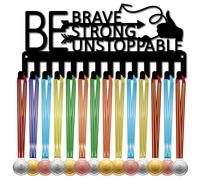 CREATCABIN Medal Holder Medal Hangers Display Rack Sports Hanging Athlete Awards Small Metal Wall Mount Decor with 14 Hooks for Running Football Medals Black 11.4x5.1 Inch-Be Brave Strong Unstoppable