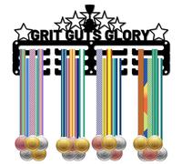 CREATCABIN Medal Holder Medal Hangers Medal Rack Display Sports Metal Hanging Awards Iron Small Mount Awards for Women Wall Home Badge Race Running Soccer Medalist Black 11.4 x 5.1Inch-Grit Guts Glory