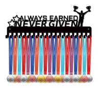 CREATCABIN Medal Holder Medals Hanger Display Rack Black Metal Iron Shelf Medal Wall Hanger Organizer Medal Frame Wall Mounted with 20Hooks for Lanyard Ribbon 15.7x6Inch-Always Earned Never Given