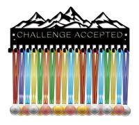 CREATCABIN Medal Holder Runner Medal Hanger Medal Rack Hook Display Wall Mounted Marathon Triathlon Running Swimming Cycling Gift for Men Women Athletes Race Winner 15.7x5.9 Inch Challenge Accept