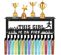 CREATCABIN Medal Holder Running Medal Hanger Display with Trophy Shelf Wall Mount Sports Medal Rack Organizer for Hanging Over 70 Medals Marathon Runner Badges 11.8 x 5.1Inch-This Girl Is On Fire