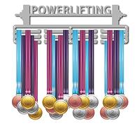 CREATCABIN Medal Holder Sport Powerlifting Words Awards Display Stand Wall Rack Mount Hanger Decor for Champions Home Badge 3 Rung Medalist Running Gymnastics Over 60 Medals Games 15.7x5.3inch