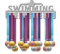 CREATCABIN Medal Holder Sport Swimming Athlete Words Awards Display Stand Wall Rack Mount Hanger Decor for Champions Home Badge 3 Rung Medalist Gymnastics Over 60 Medals Games 15.7x5.9inch