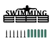 CREATCABIN Medal Holder Sport Swimming Swimmer Games Medals Display Stand Wall Rack Mount Hanger Decor Black Sturdy Medal Holders for Home Badge Storage Medalist 3 Rows Hanging Over 60 Medals