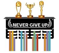 CREATCABIN Medal Holder Trophy Shelf Medal Hanger Display Hanging Awards With Shelf Stand 3 Lines Design Hold 70+ Medals Sports Running Cycling Football for Winner Medalist 11.4x5.1 Inch-Never Give Up
