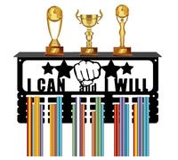 CREATCABIN Medal Holder Trophy Shelf Medal Hangers Display with Shelf Stand Sports 4 Rows Wall Mount Hold 70+ Medals for Gymnastics Soccer Running Swimming Awards Rack 15.7 x 7.9 Inch-I Can And I Will