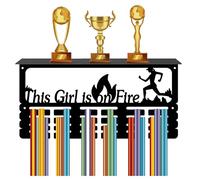 CREATCABIN Medal Holder Trophy Shelf Medal Hangers Display with Shelf Stand Sports 4 Rows Wall Mount Hold 70+ Medals for Gymnastics Running Swimming Awards Rack 15.7 x 7.9 Inch-This Girl is on Fire