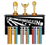 CREATCABIN Medal Holder Trophy Shelf Medal Hangers Display with Shelf Stand Sports 4 Rows Wall Mount Hold 70+ Medals for Gymnastics Soccer Running Swimming Awards Rack 15.7 x 7.9 Inch-NO PAIN NO GAIN