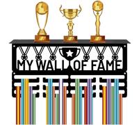 CREATCABIN Medal Holder with Shelf Medal Hanger Display Trophy Shelf Stand Sports 4 Rows Metal Hanging Wall Mount Frame Hold 70+ Medals for Running Ribbon Medals Rack 15.7x7.9Inch-My Wall of Fame