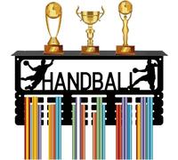 CREATCABIN Medal Trophy Holder Handball Medal Hanger Display with Shelf Black Sports Rack Frame Iron Wall Mount Metal Medal Showcase Hooks for Hanging Medals Hand Ball Player Medalist 15.7 x 7.9Inch