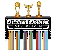 CREATCABIN Medal Trophy Holder Medal Hanger Display with Shelf Stand Sport Wall Mount Hold 70+ Medals for Gymnastics Dance Soccer Running Swimming Awards Rack 15.7x7.9Inch-Always Earned Never Given